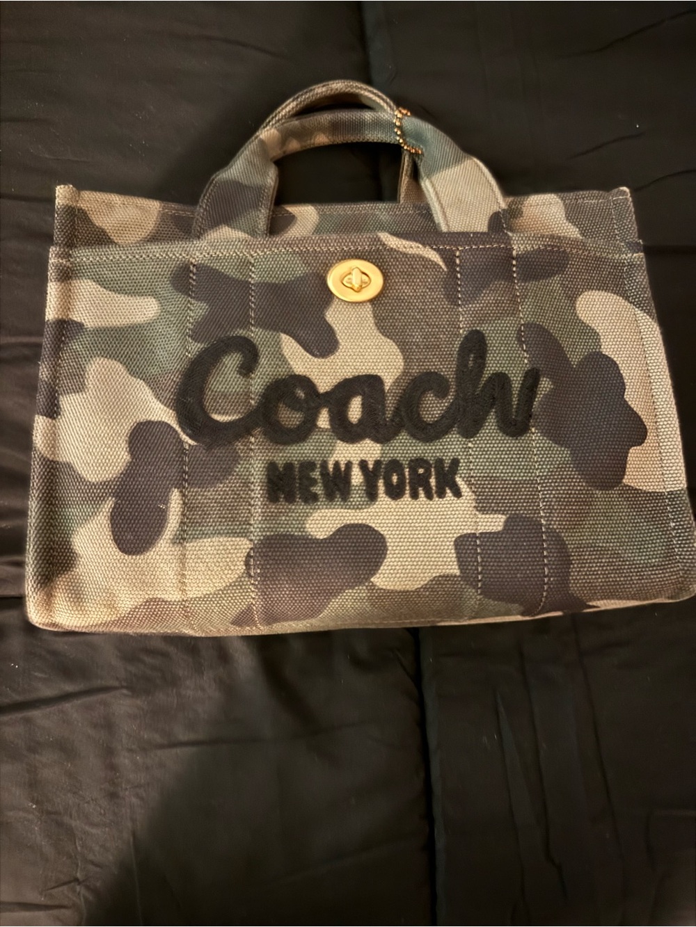 Coach Camouflage Canvas Mini Tote - Green, Black, Tan - Picture 5 of 16